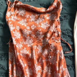 PrettyLittleThing Floral Copper Satin Dress